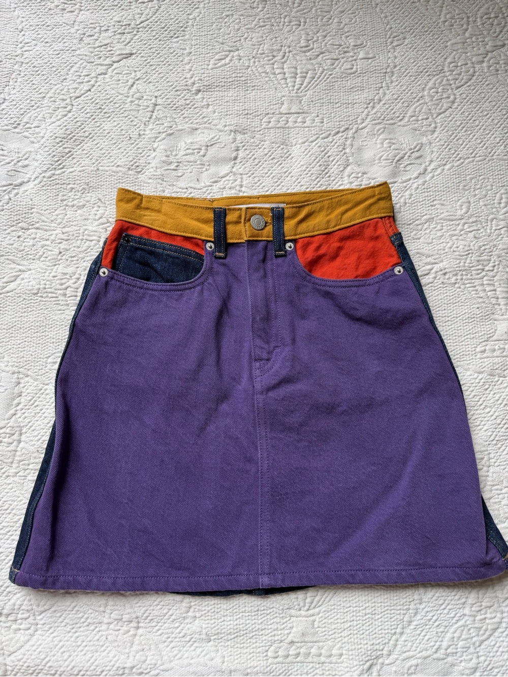 Calvin Klein Colorblock Purple Denim Skirt